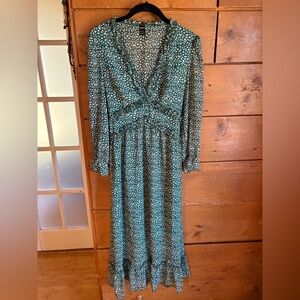 SHEIN Green Floral Midi Dress